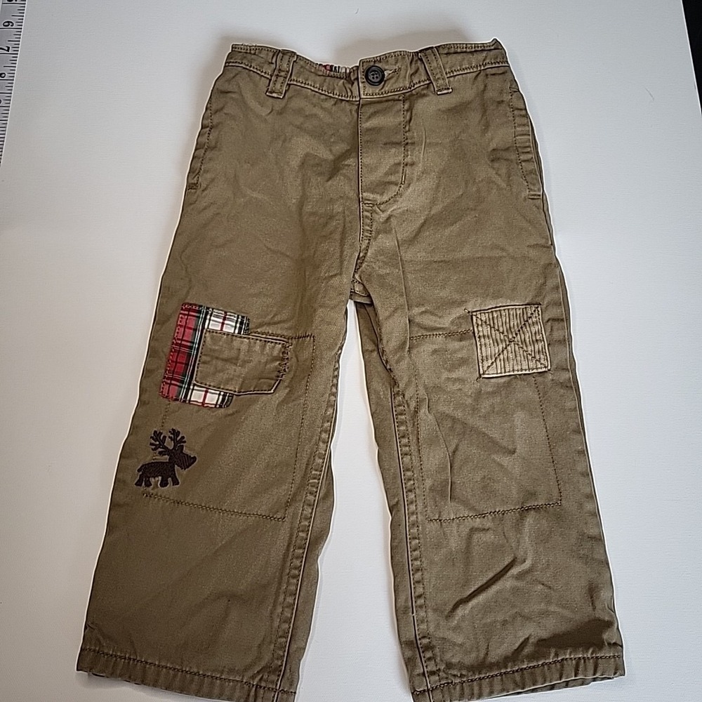 OSHKOSH B'GOSH Boys Embroidered Reindeer Lined Tan/Brown Pants 24mo
